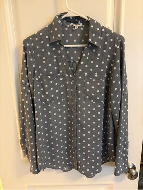 Express Gray and White Polka Dot Portofino Shirt
